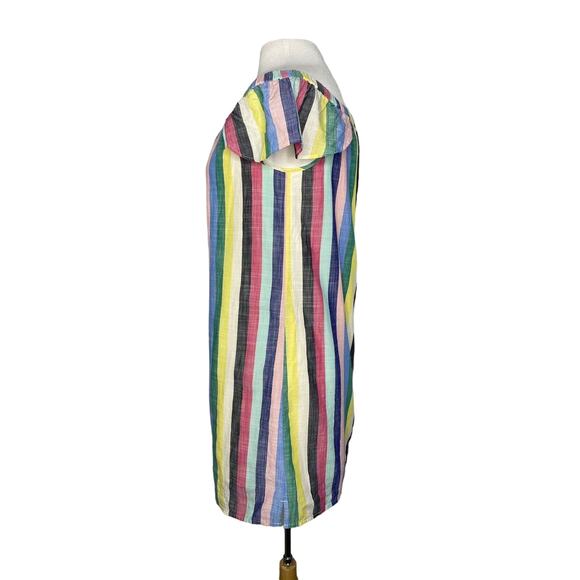J.CREW Rainbow Stripe Off The Shoulder Woven Cotton Shift Dress Size 4 Lined - Picture 2 of 9